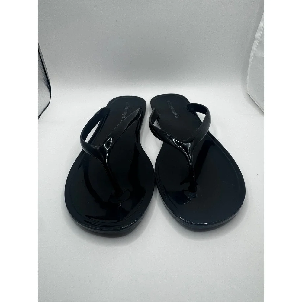 Jeffrey Campbell Womens Black Jelly Flip Flop Sandals Glossy Thong Flat Size 7